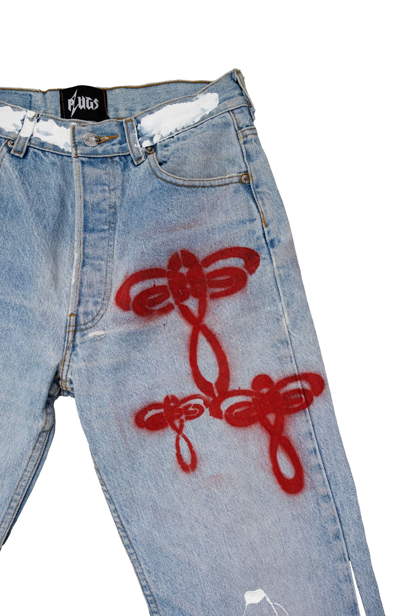 FLARED DENIM – BLUE & BROWN WITH LEATHER PRINT