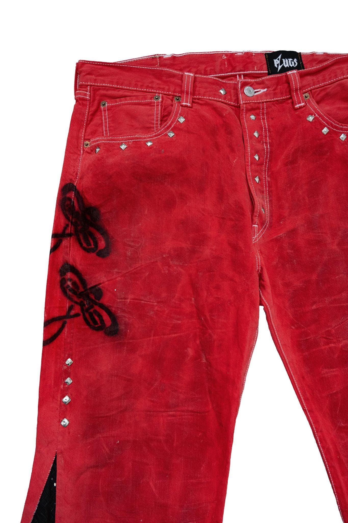HANDMADE CUSTOM RED & BLACK FLARED DENIM