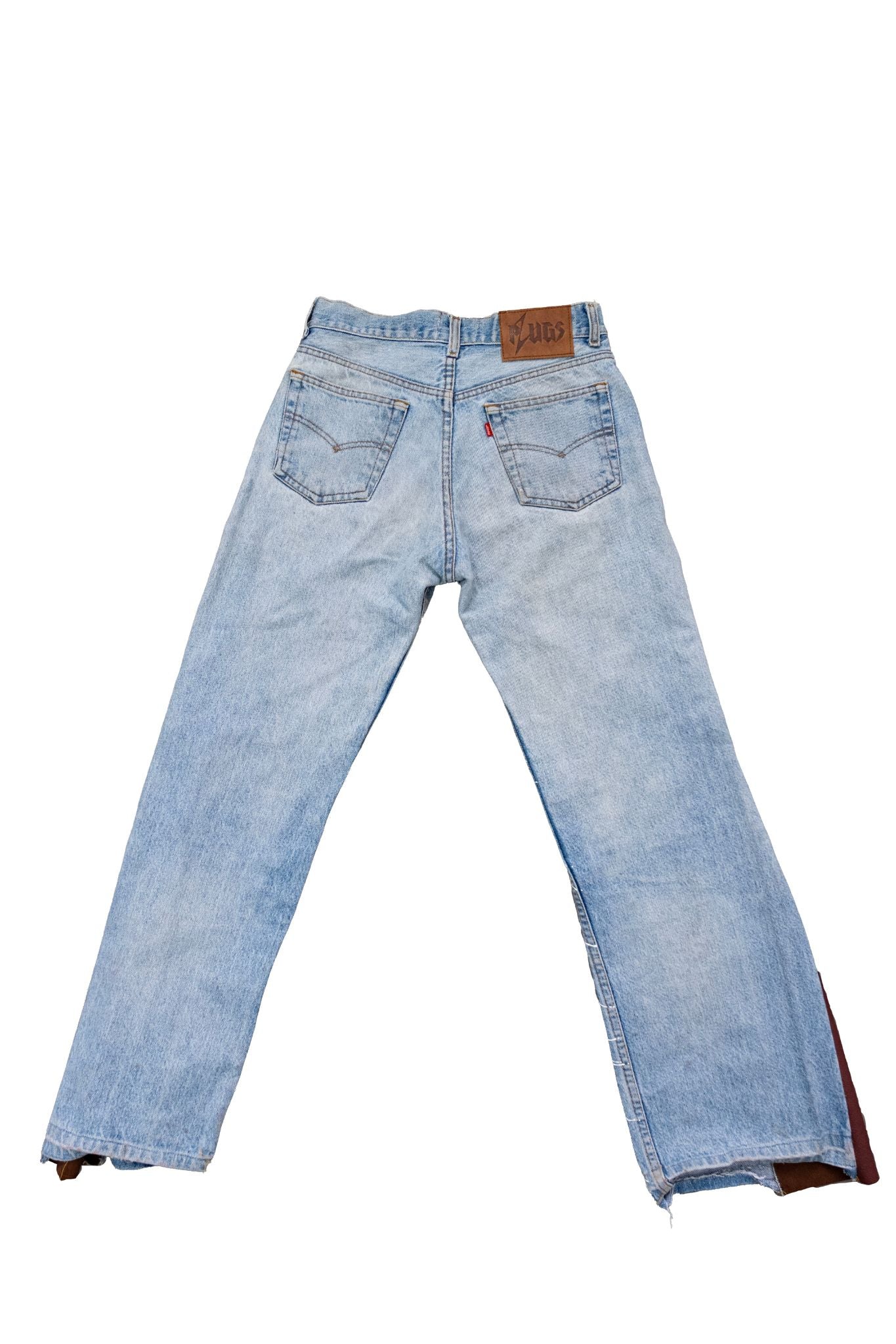 FLARED DENIM – BLUE & BROWN WITH LEATHER PRINT