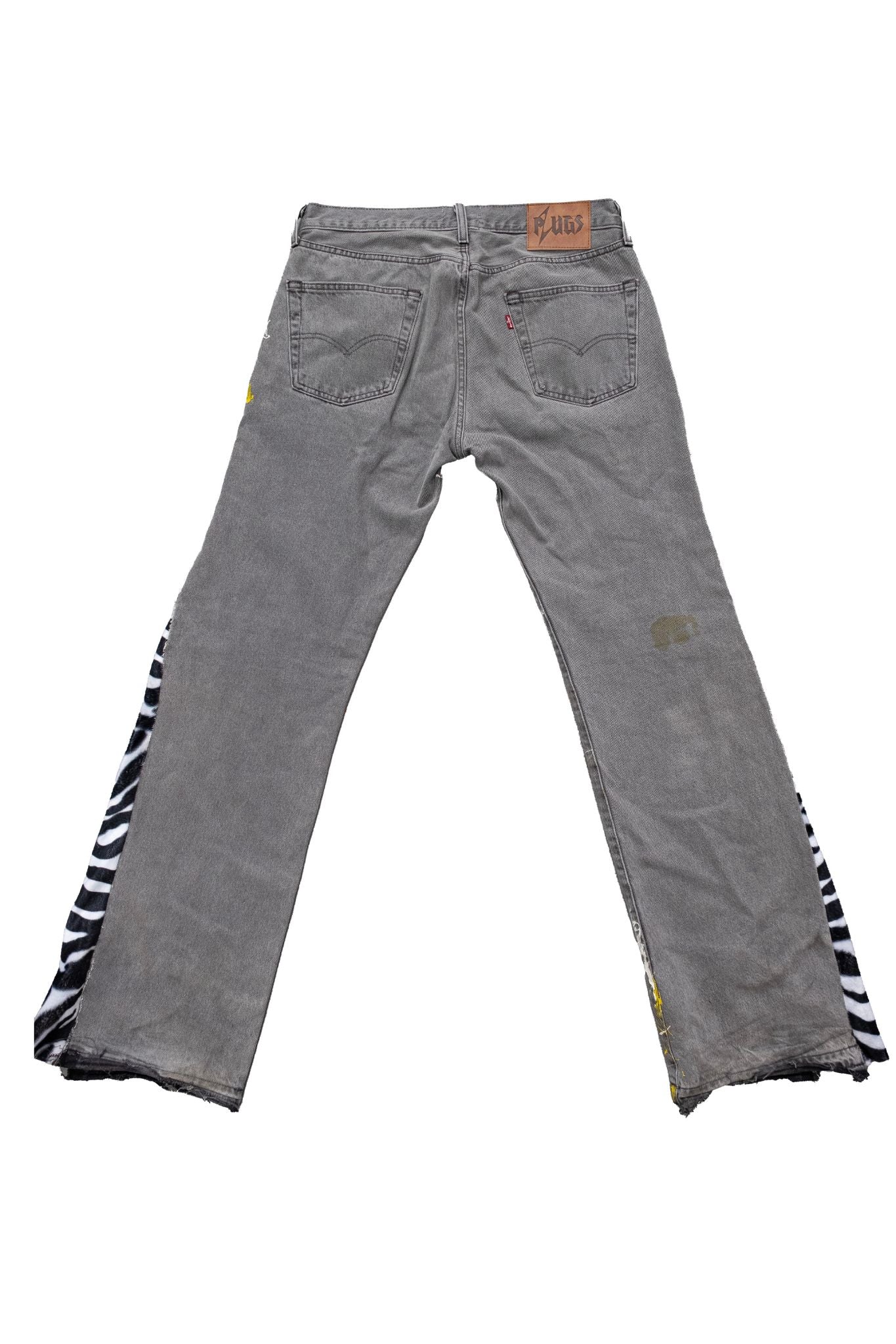 GREY FLARED DENIM – ZEBRA PRINT & PEARL ACCENTS