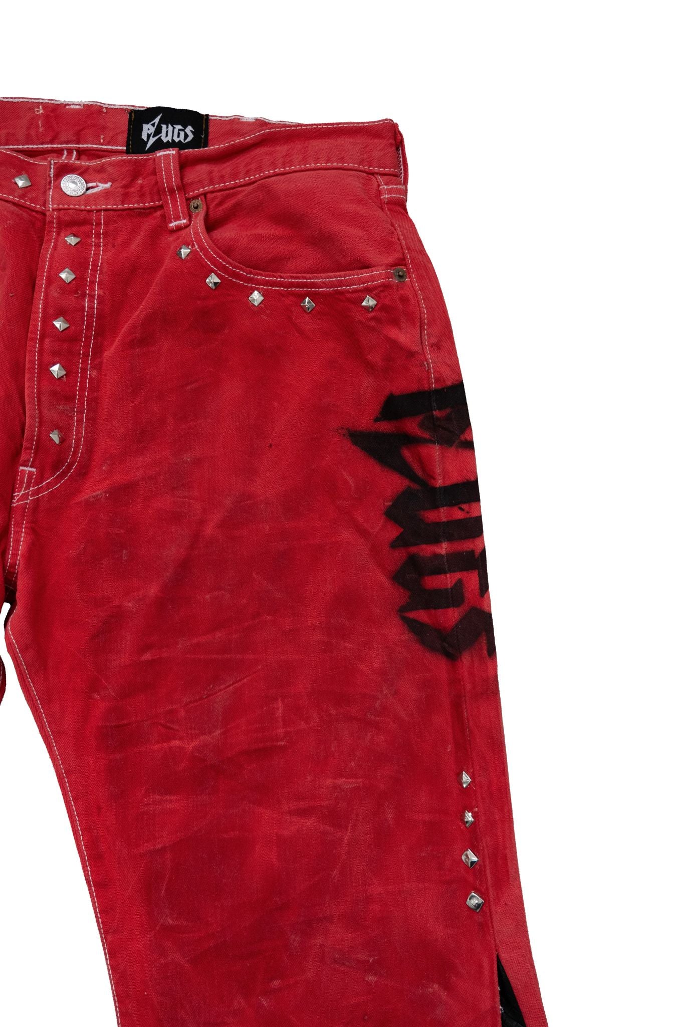 HANDMADE CUSTOM RED & BLACK FLARED DENIM