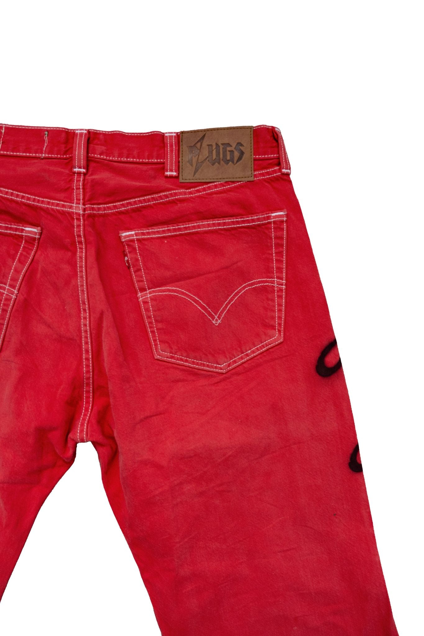 HANDMADE CUSTOM RED & BLACK FLARED DENIM